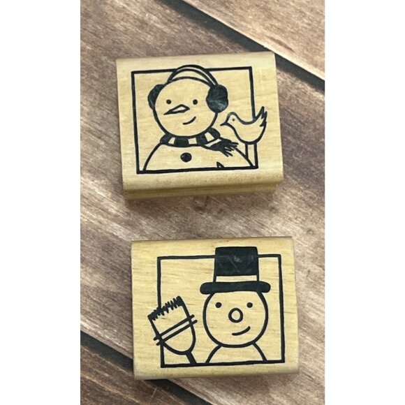 HTF A MUSE 2134C DONALD & 2135C EDWARD WOOD MOUNTED RUBBER STAMPS SNOWMAN FROSTY - Picture 1 of 4